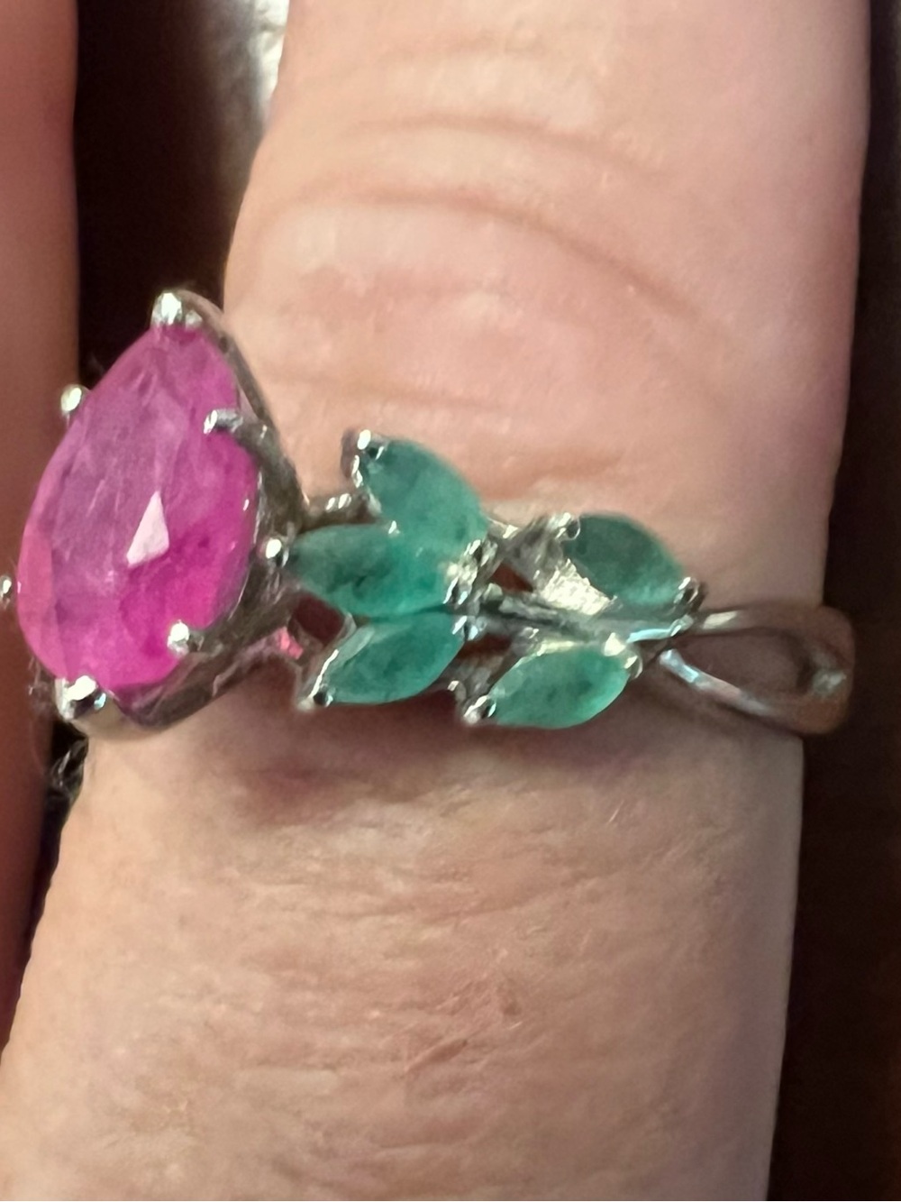 Natural Ruby Emerald 925 Silver Ring – Pear Marquis Bespoke Statement 8.75 #601 - Picture 7 of 9